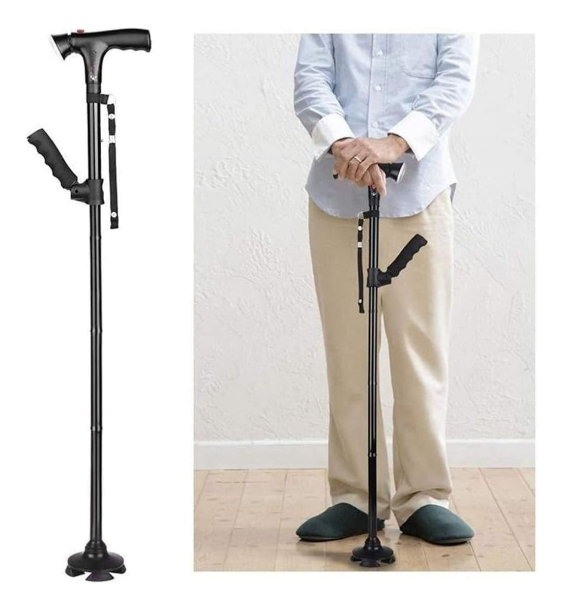 Folding, Non-slip Walking Stick with LED Light and Adjustable Height