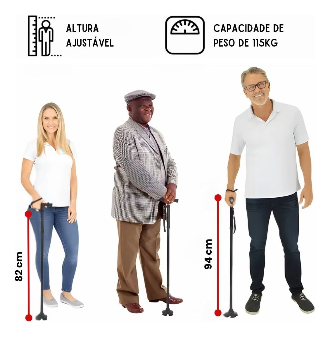 Folding, Non-slip Walking Stick with LED Light and Adjustable Height