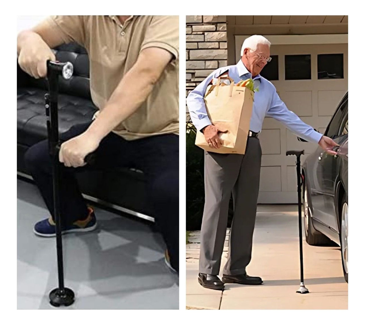 Folding, Non-slip Walking Stick with LED Light and Adjustable Height