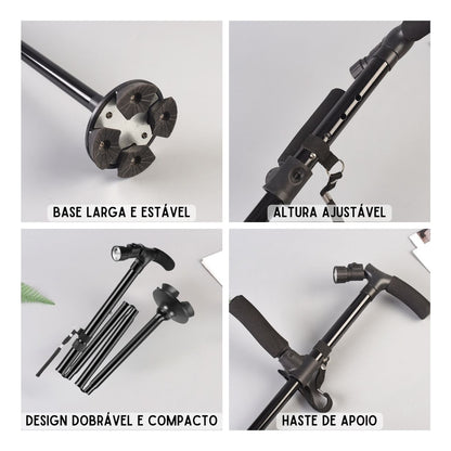 Folding, Non-slip Walking Stick with LED Light and Adjustable Height