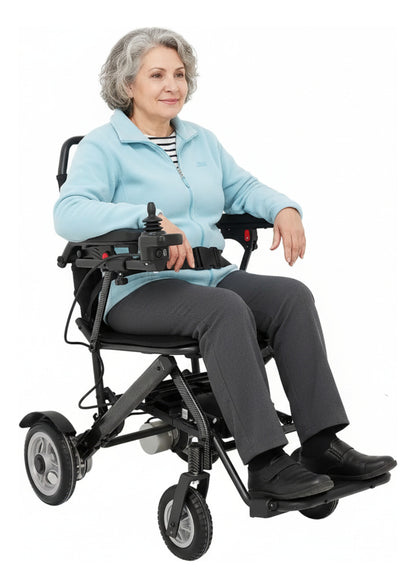 Lightweight, foldable, compact electric motorized wheelchair