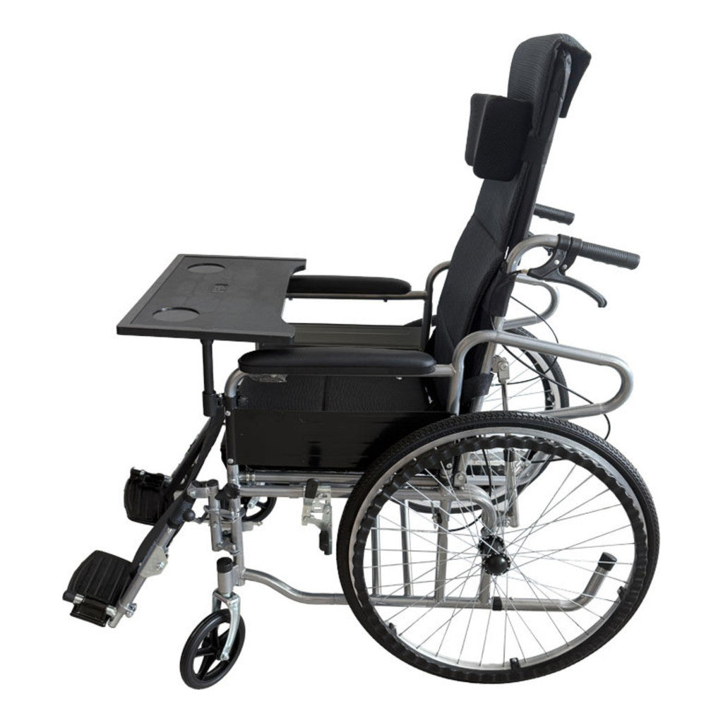 WINNERMED Manual Lightweight Foldable Wheelchair comfort Manual Wheelchair – 150° Recline with Table and Commode