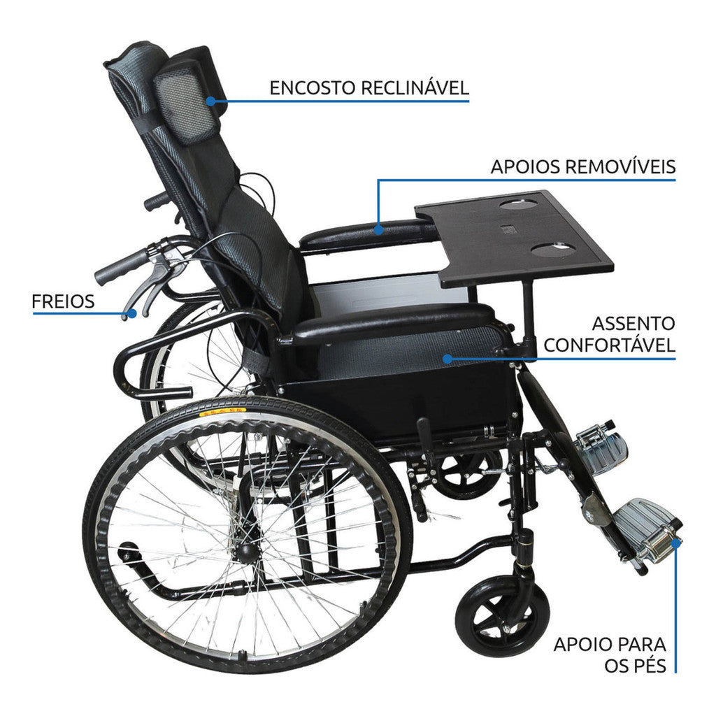 WINNERMED Manual Lightweight Foldable Wheelchair comfort Manual Wheelchair – 150° Recline with Table and Commode