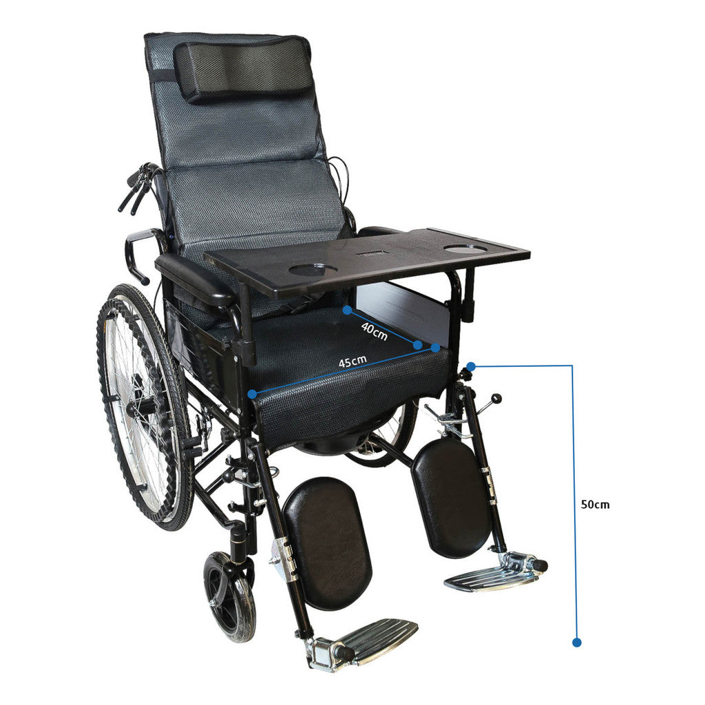 WINNERMED Manual Lightweight Foldable Wheelchair comfort Manual Wheelchair – 150° Recline with Table and Commode