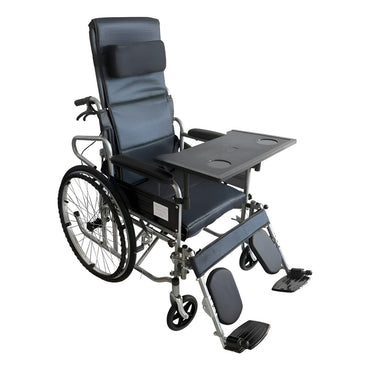 WINNERMED Manual Lightweight Foldable Wheelchair comfort Manual Wheelchair – 150° Recline with Table and Commode